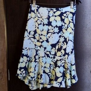 Dress Barn Women's Blue Green Floral Linen Skirt Size 8P